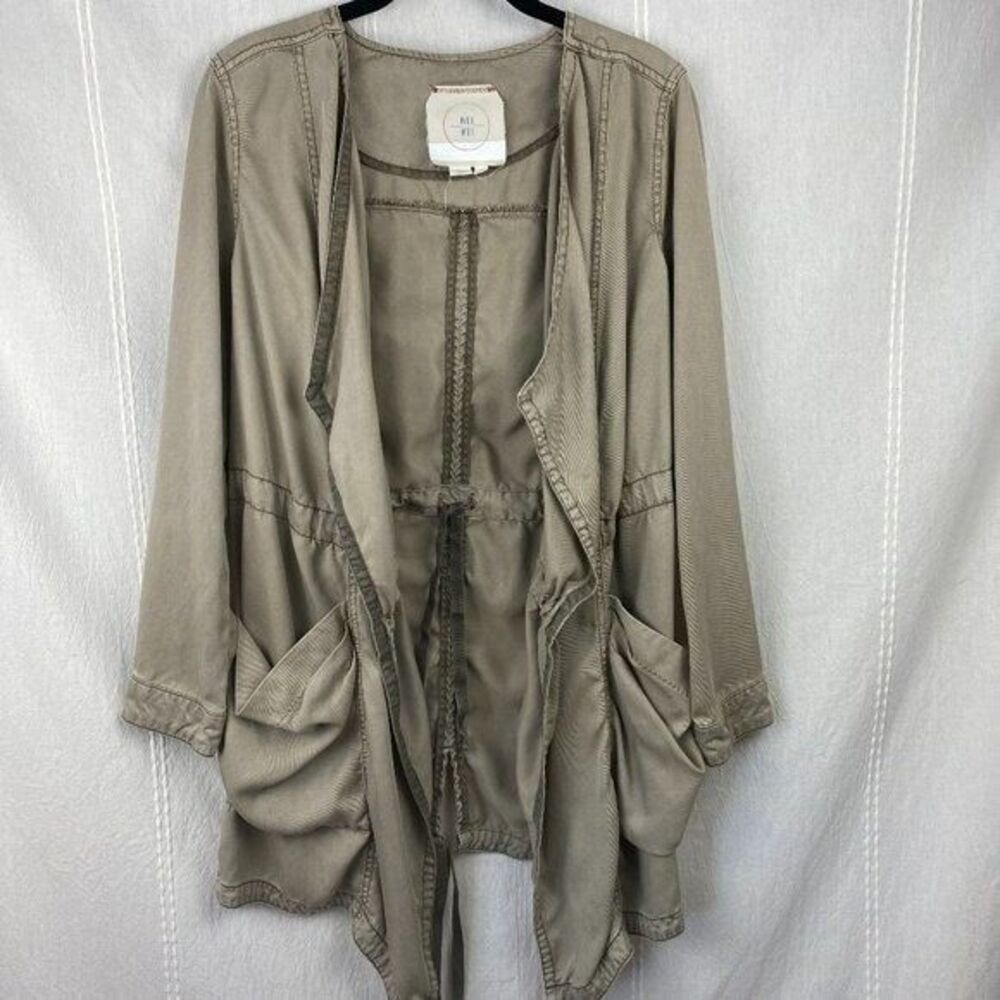 Anthropologie Hei Hei Tan Open Front Rayon Cinch Utility Jacket Sz XS